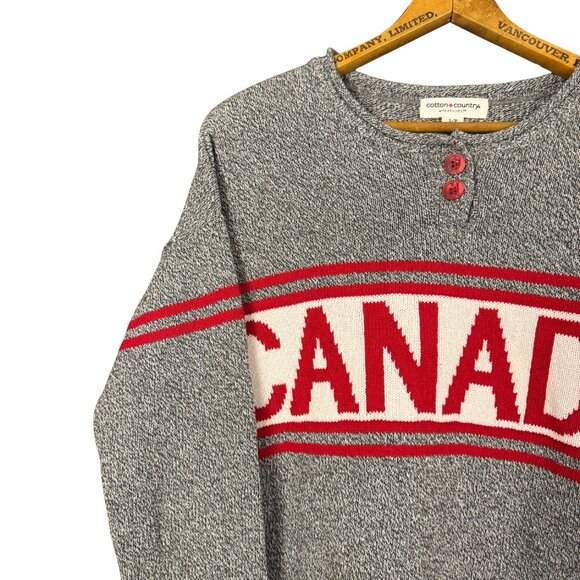 Vintage CANADA Cabin Knit Sweater • Cotton Country • Marled Grey Red • Cabincore - Picture 2 of 7